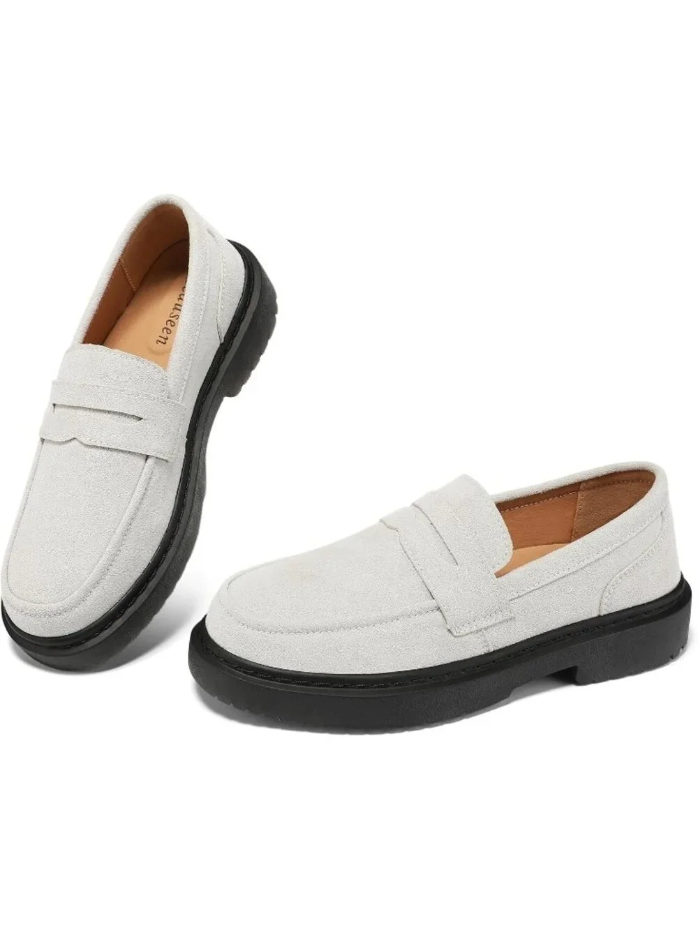 🆕Women's Beige Suede Penny Loafers Lightweight Slip On Comfortable Shoes